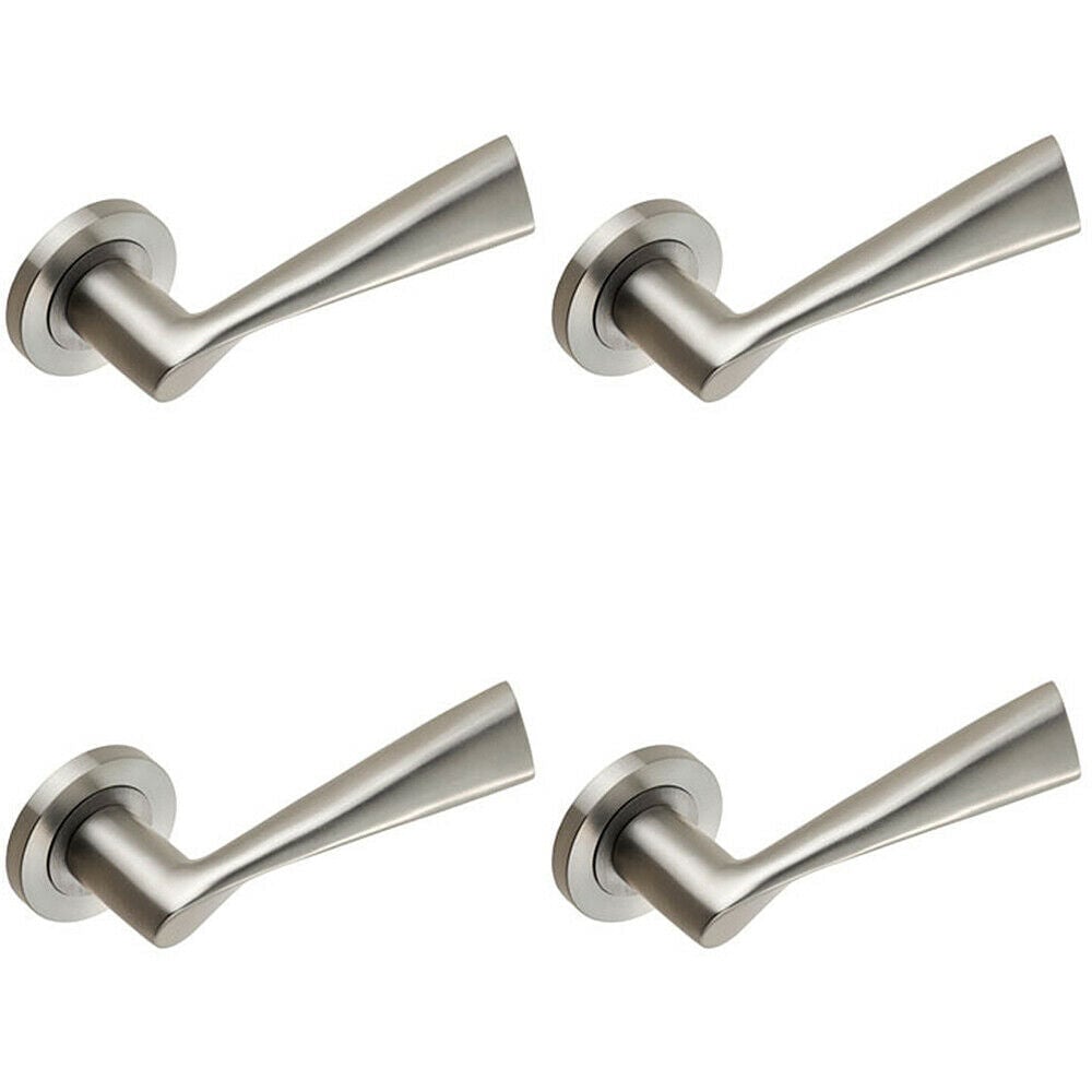4x PAIR Angular Design Handle on Round Rose Concealed Fix Satin Stainless Steel