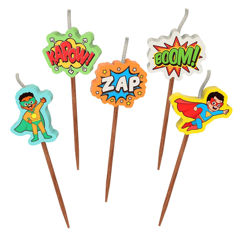 image 1 of Kids Comic Superhero Birthday Candles Set