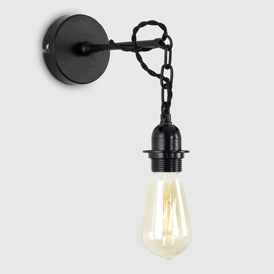 image 1 of ValueLights Pair Of Industrial Steampunk Satin Black Wall Ceiling Light Fittings