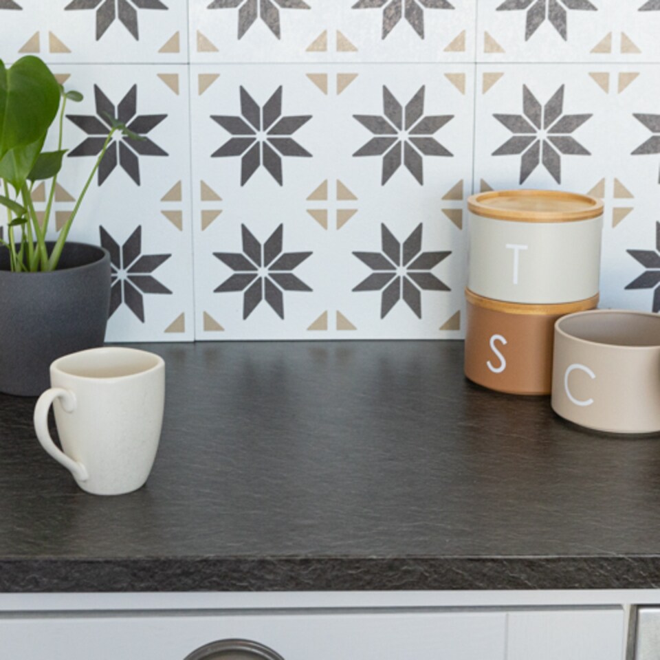 image 1 of Sticky Back Plastic Black Slate Matt Stone Effect Kitchen Self-adhesive Vinyl Wrap for Cupboards, Doors and Worktops 67.5cm x 15m (3 rolls) - d-c-fix