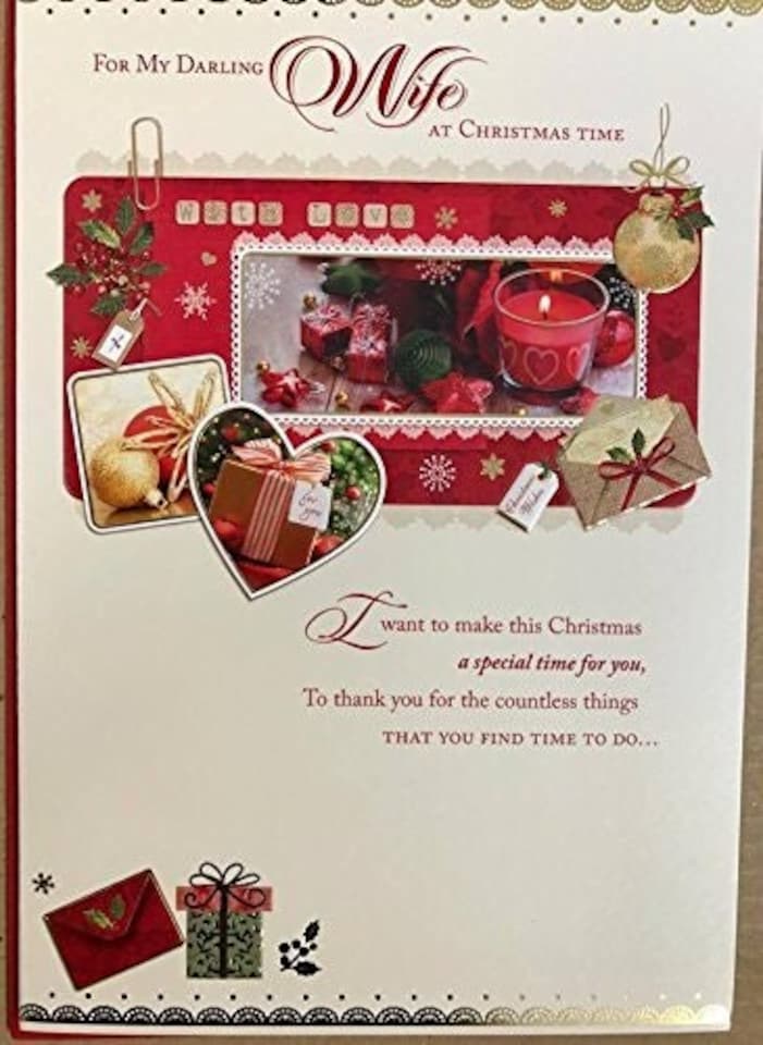 image 1 of Nice Verse Gold Foil Quality Christmas Greeting Card - DEAR WIFE