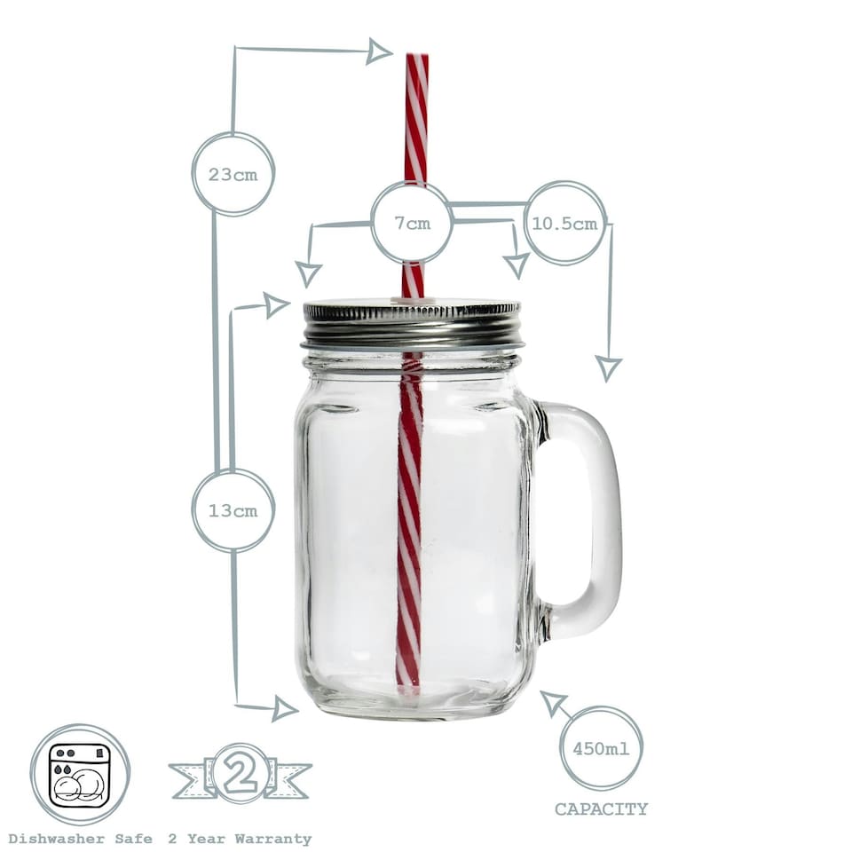 image 1 of Rink Drink Mason Drinking Jar Glasses with Straws - 450ml - Pack of 4 Clear