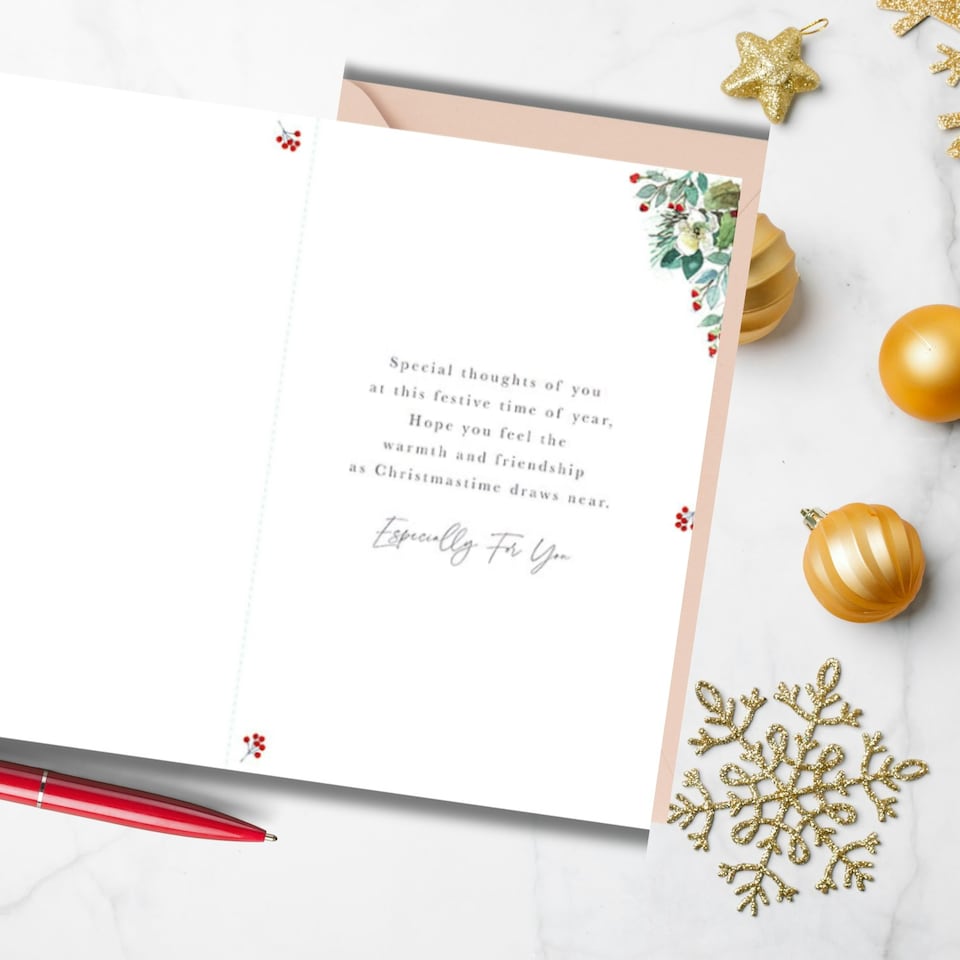 image 1 of Words 'n' Wishes Christmas Card Caring Message Christmas Flowers in a Vase