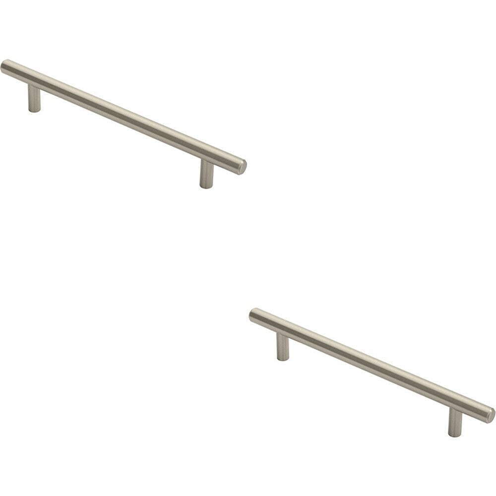 Loops 2x Round T Bar Cabinet Pull Handle 220 x 12mm 160mm Fixing Centres Satin Nickel in Metallics