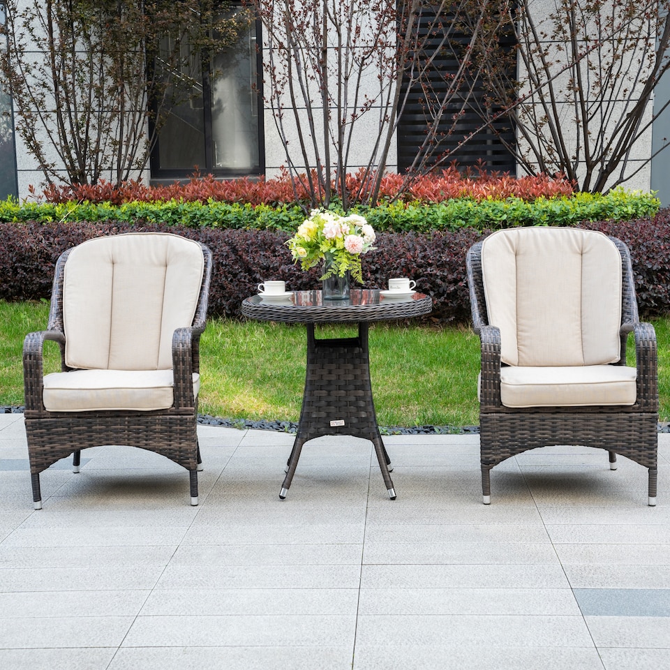 image 1 of Direct Wicker Garden Aluminum Rattan Bistro Set, Round Table and 2 Armchairs