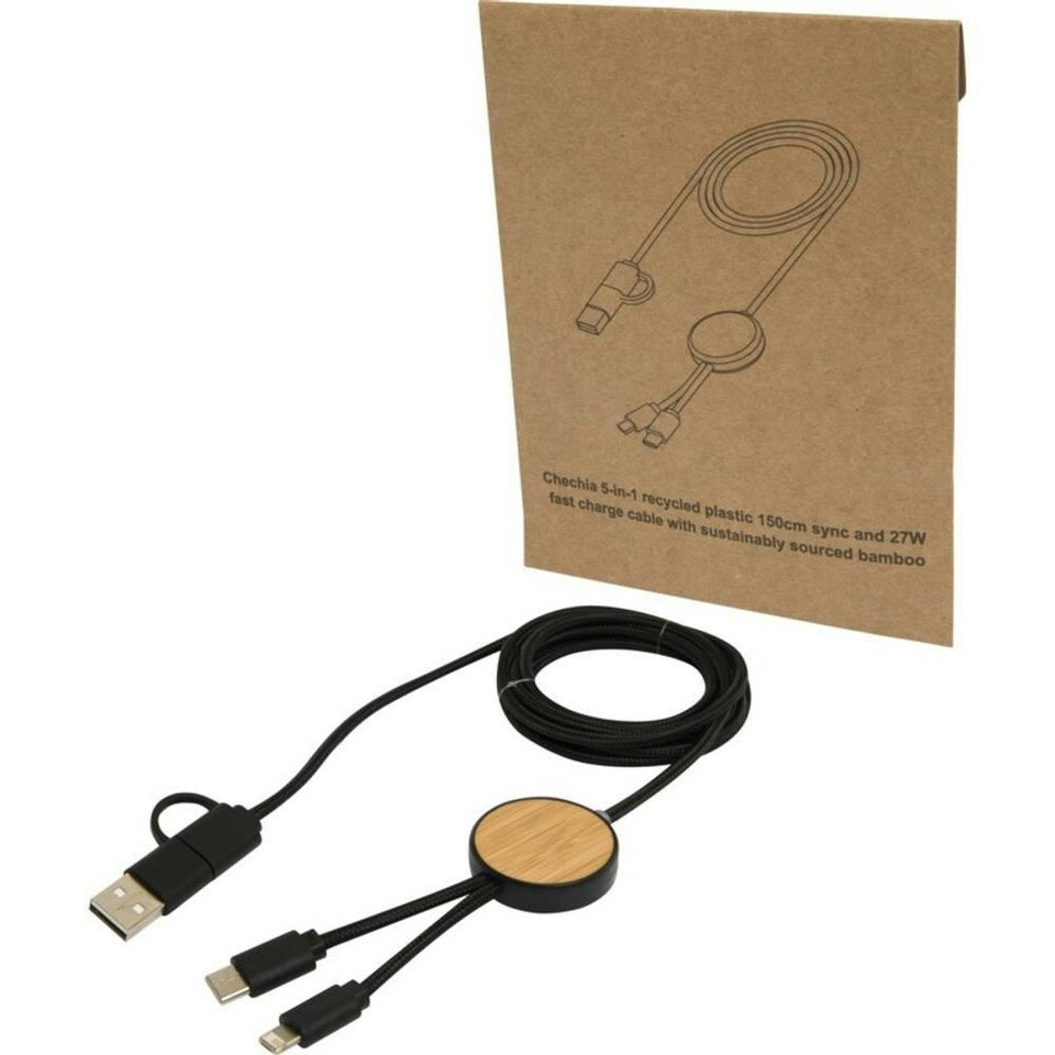 image 1 of Chechia Bamboo 5 in 1 Charging Cable - Solid Black - One Size