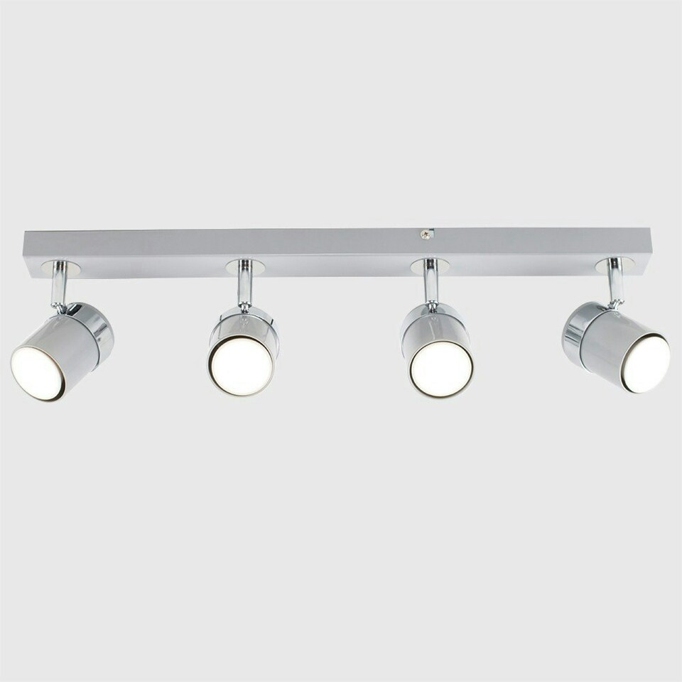 image 1 of ValueLights Modern 4 Way Gloss Grey And Silver Chrome Straight Bar Ceiling Spotlight