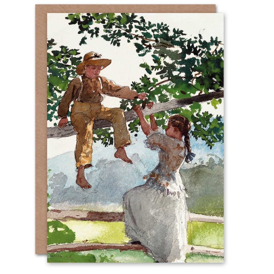 image 1 of Winslow Homer Art Card On the Fence Children Watercolour
