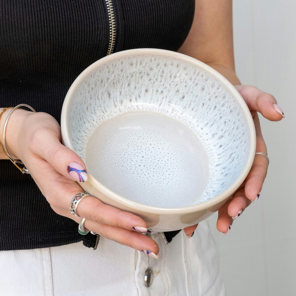 image 1 of Scandi Home Set of Four Stockholm 17cm Oatmeal Artisan Glaze Ceramic Cereal Bowls Cream