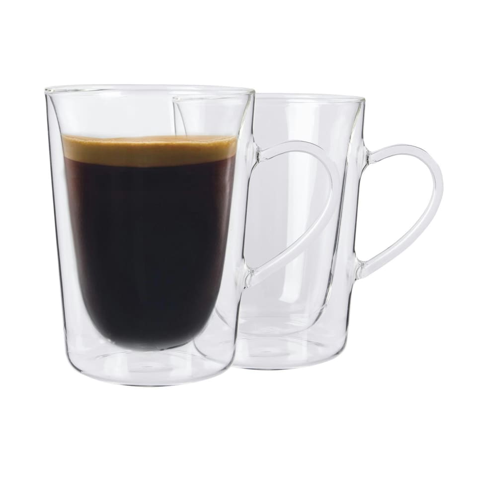 image 1 of Rink Drink Double Walled Coffee Glasses with 12 Spoons - 285ml - Pack of 2 Clear