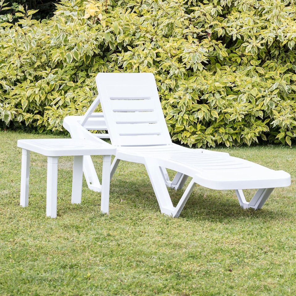 image 1 of Resol Master 5 Position Sun Lounger & Side Table Set - White | White | White