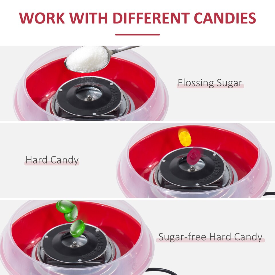 image 1 of HOMCOM Candy Floss Machine Electric Cotton Candy Maker Gadgetry 450W (Red)