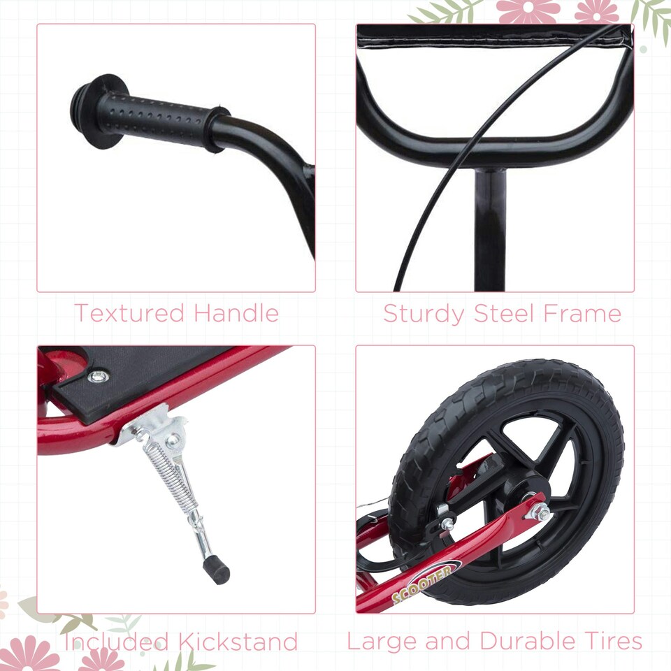image 1 of HOMCOM Push Scooter, Teen Kids Scooter with 12" EVA Tyres, Red