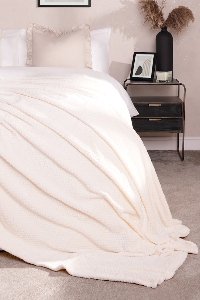 image 1 of OHS Soft Faux Fur Waffle Throw Blanket