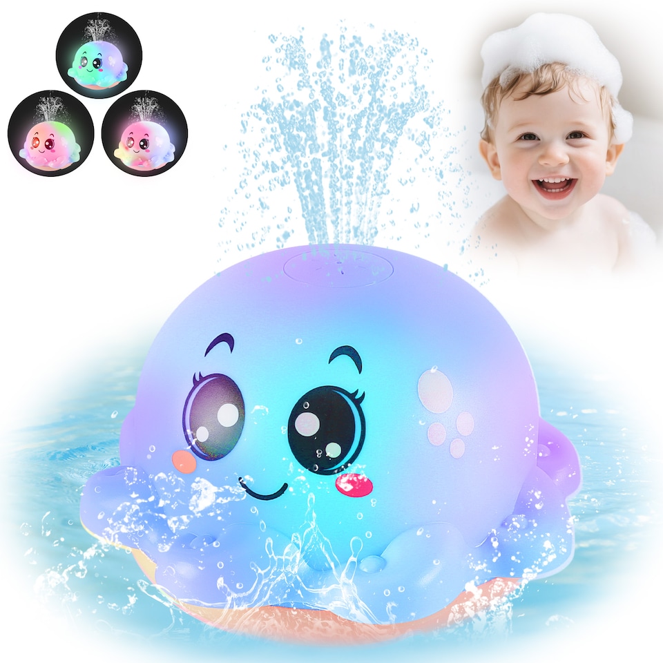 image 1 of Octopus Bath Time Toy for Babies Toddler Light Up Floating Fountain with Spraying Water Multicolour LED Lights (Blue)