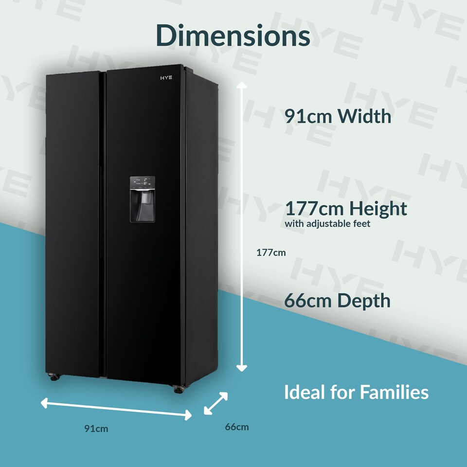 image 1 of HYE 529 Litre No Frost American Fridge Freezer with Non-Plumbed Water Dispenser, 91cm, Black - RF01AMWD532B01