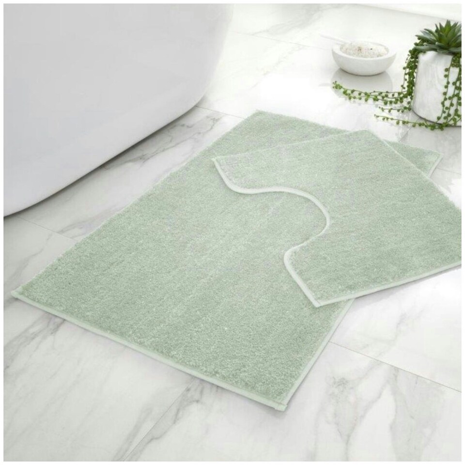 image 1 of VELVETIO Shiny Sparkling Bath Set Anti Slip Pedestal Mat Bathroom Rugs Cream | Mint