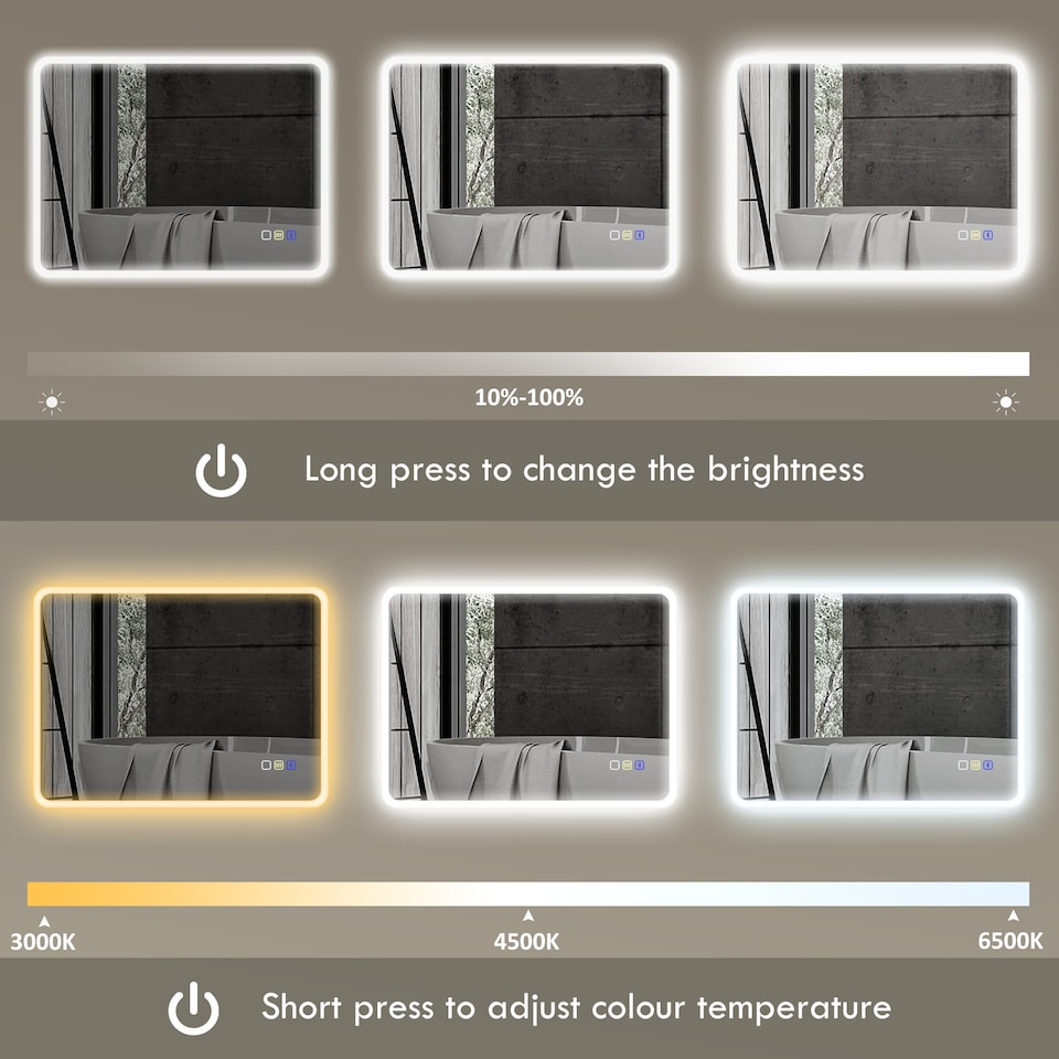 image 1 of HOMCOM 600  800 mm Backlit Illuminated Bathroom Mirror with LED Lights and Bluetooth, Wall Mounted Vanity Mirror with 3 Colours Dimmable, Anti-Fog, Memory Function, Touch Switch, IP44 | Silver | 1