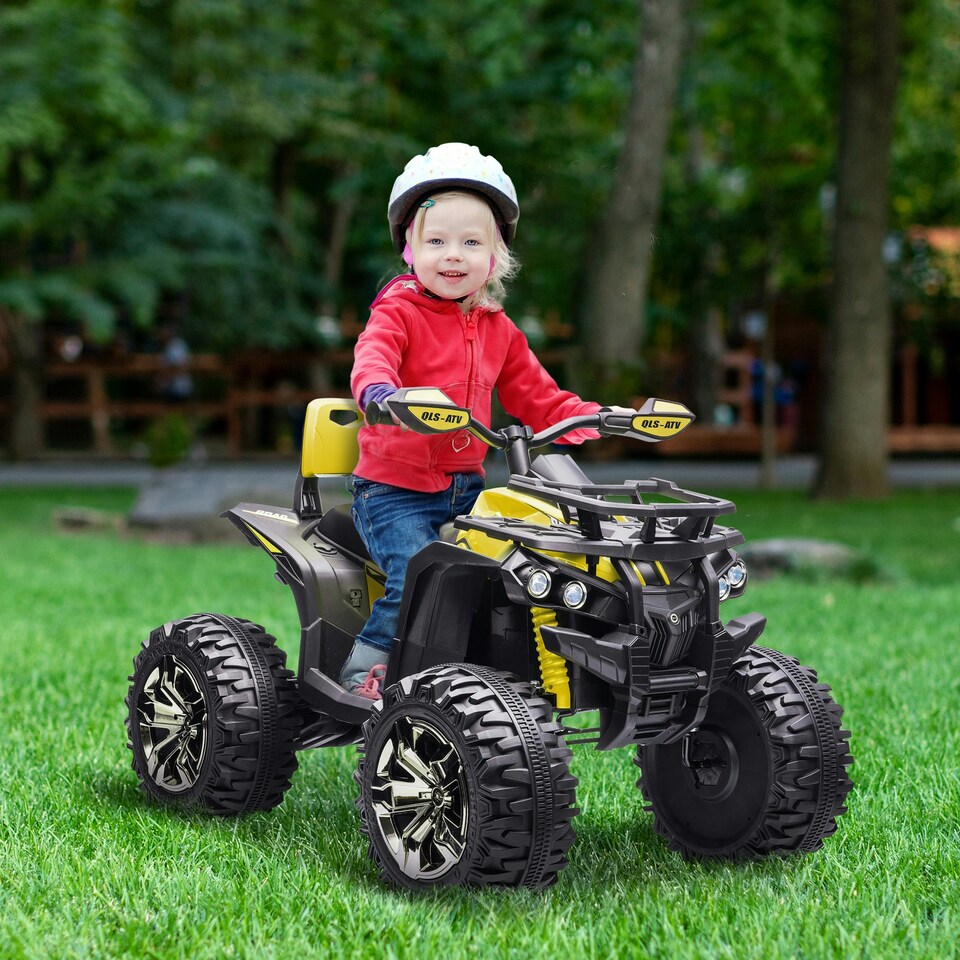 image 1 of HOMCOM 12V Quad Bike ATV with LED Lights, Music, for Kids, Yellow