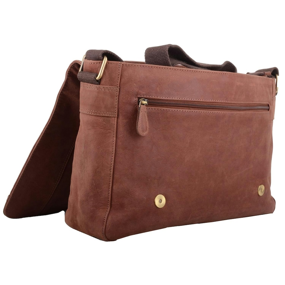 image 1 of Large Genuine Distressed Leather Shoulder Cross Body Messenger Bag Brown
