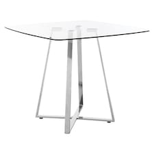 Interiors By Premier Modern Glass Square Dining Table, Sturdy Dining Table For Entertaining Guests, Minimalist Open Base Table Silver