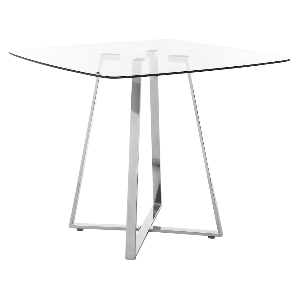 image 1 of Interiors By Premier Modern Glass Square Dining Table, Sturdy Dining Table For Entertaining Guests, Minimalist Open Base Table Silver