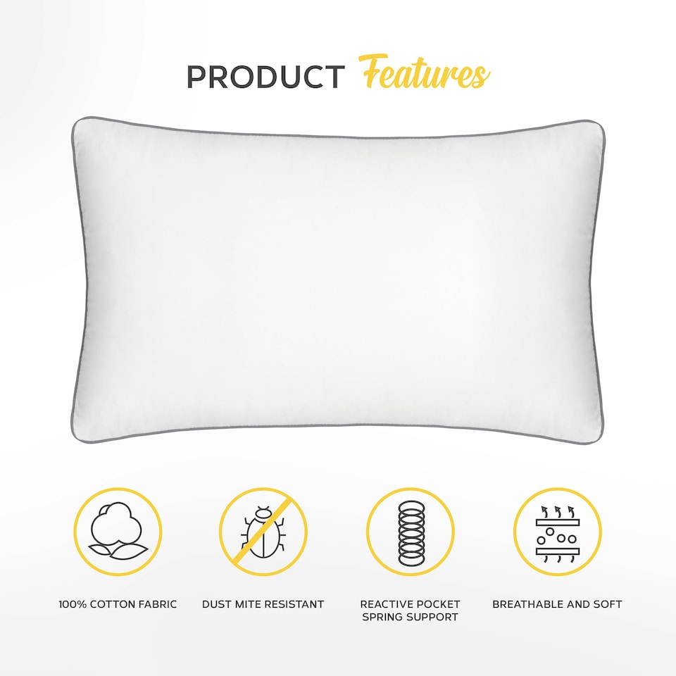 image 1 of MONHOUSE Pocket Sprung Pillow - Sleeping Pillow - Bed Pillow - Orthopedic Pillow - Body Pillow - Bounce Back Guarantee - Relieves Head, Neck Pain - White