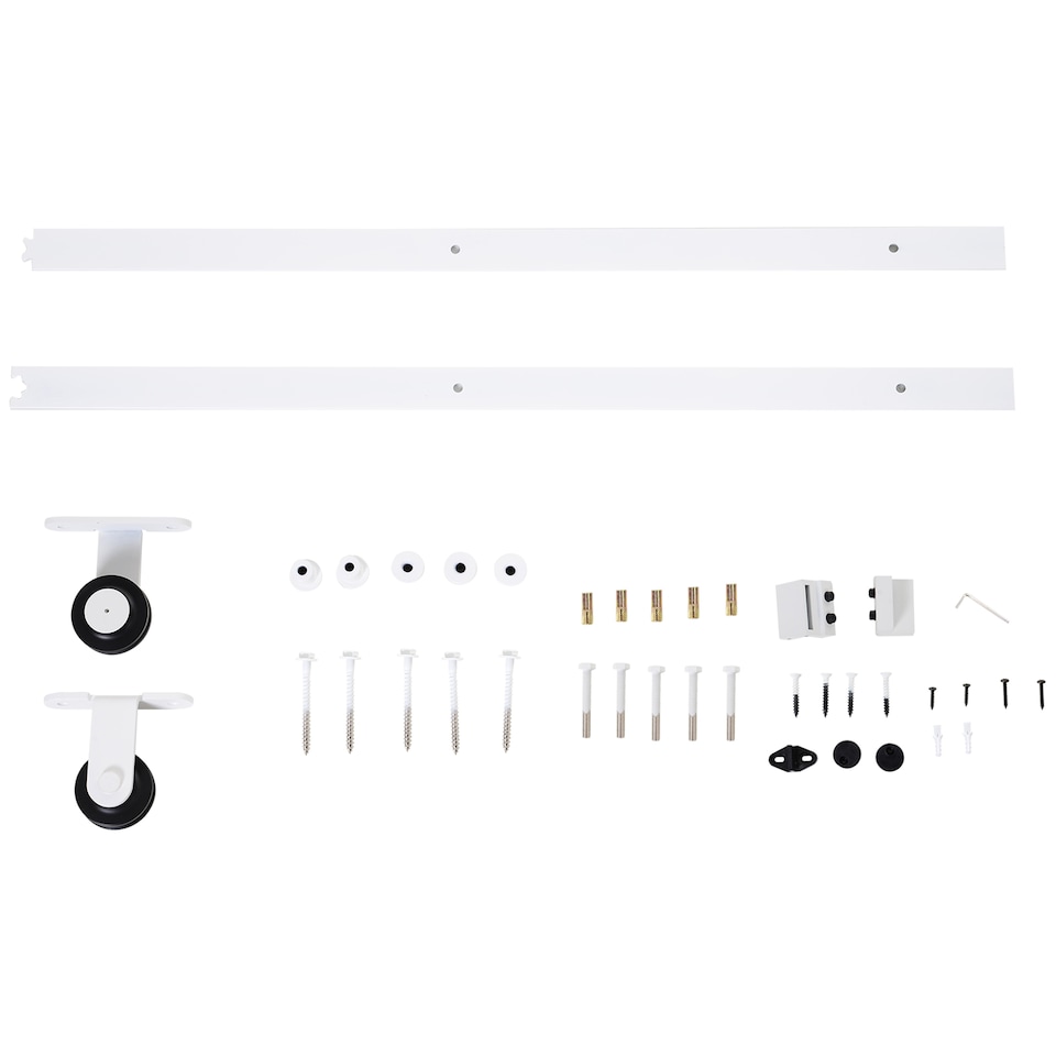 image 1 of HOMCOM 6FT Rustic Interior Sliding Barn Door Mounting Hardware Kit - White | White | White