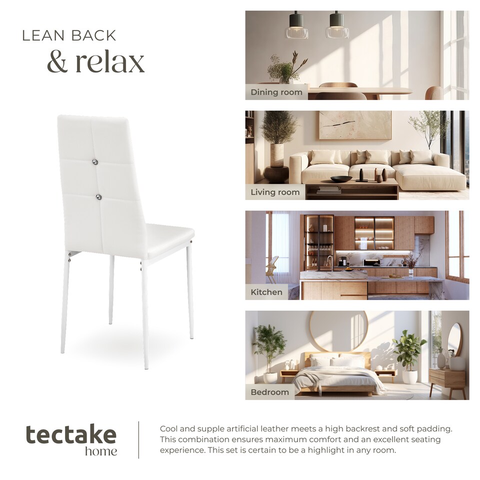 image 1 of Dining Chair Set - high backrest, slim steel legs & rhinestone highlights | White | white | 4