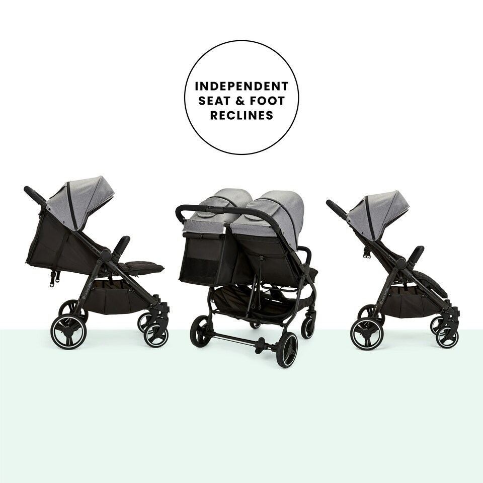 image 1 of Venus Prime Double Stroller - Birth to 15kgs (Approx. 3 Years), Lightweight, One Hand Fold, Newborn Cocoon, 2 Quilted Footwarmers & Rain Cover (Space Grey)