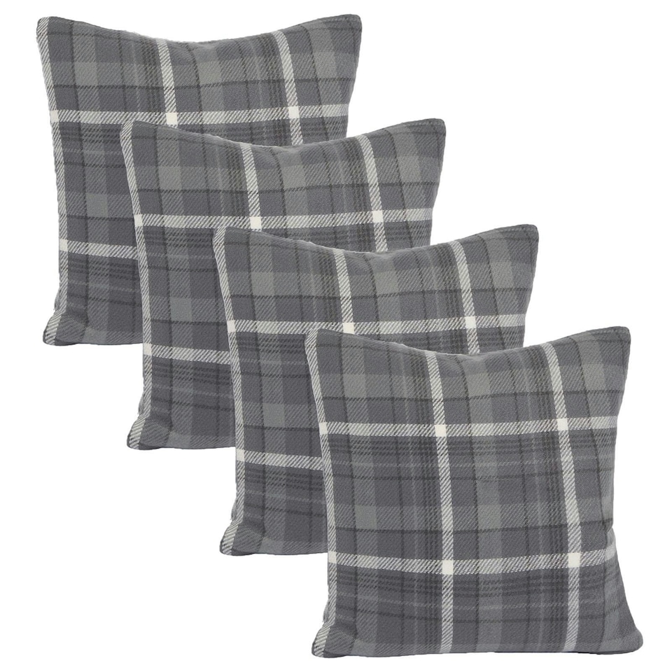 image 1 of OHS 4 x Winsford Woven Check Printed Cushion Covers, 45x45cm - Charcoal