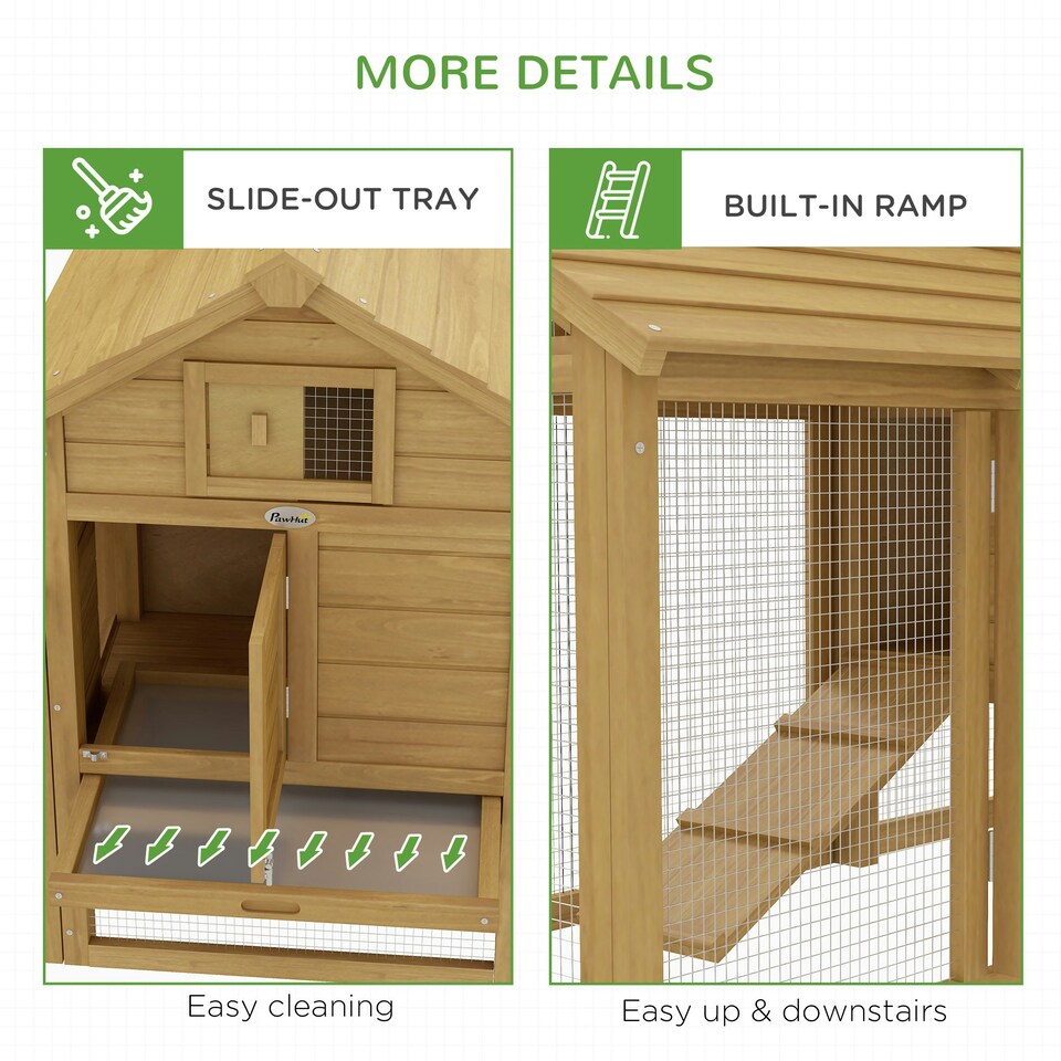 image 1 of PawHut Chicken Coop Hen Cage Small Animal Hutch Nesting Box Outdoor Run Natural