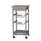 image 1 of 3 Tier Portable Oasis Bamboo Top MDF Kitchen Trolley Drawer Shelf Cart on Wheels | Grey | Grey