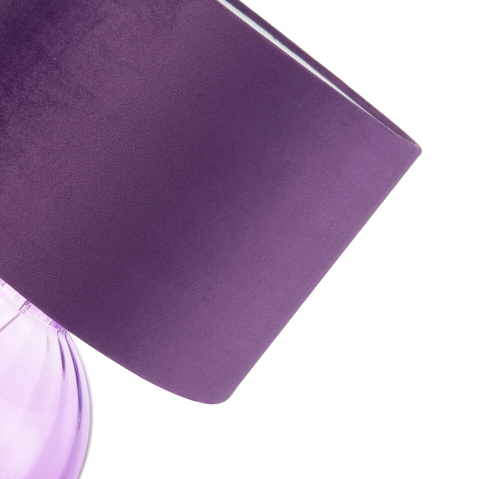image 1 of Contemporary Deep Purple Ribbed Glass Table Lamp with Soft Velvet Fabric Shade | Purple
