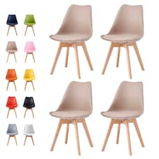 Set of 4 Dining Chairs with Solid Wooden Legs and Seat Cushion Pads in Brown - Eva by MCC