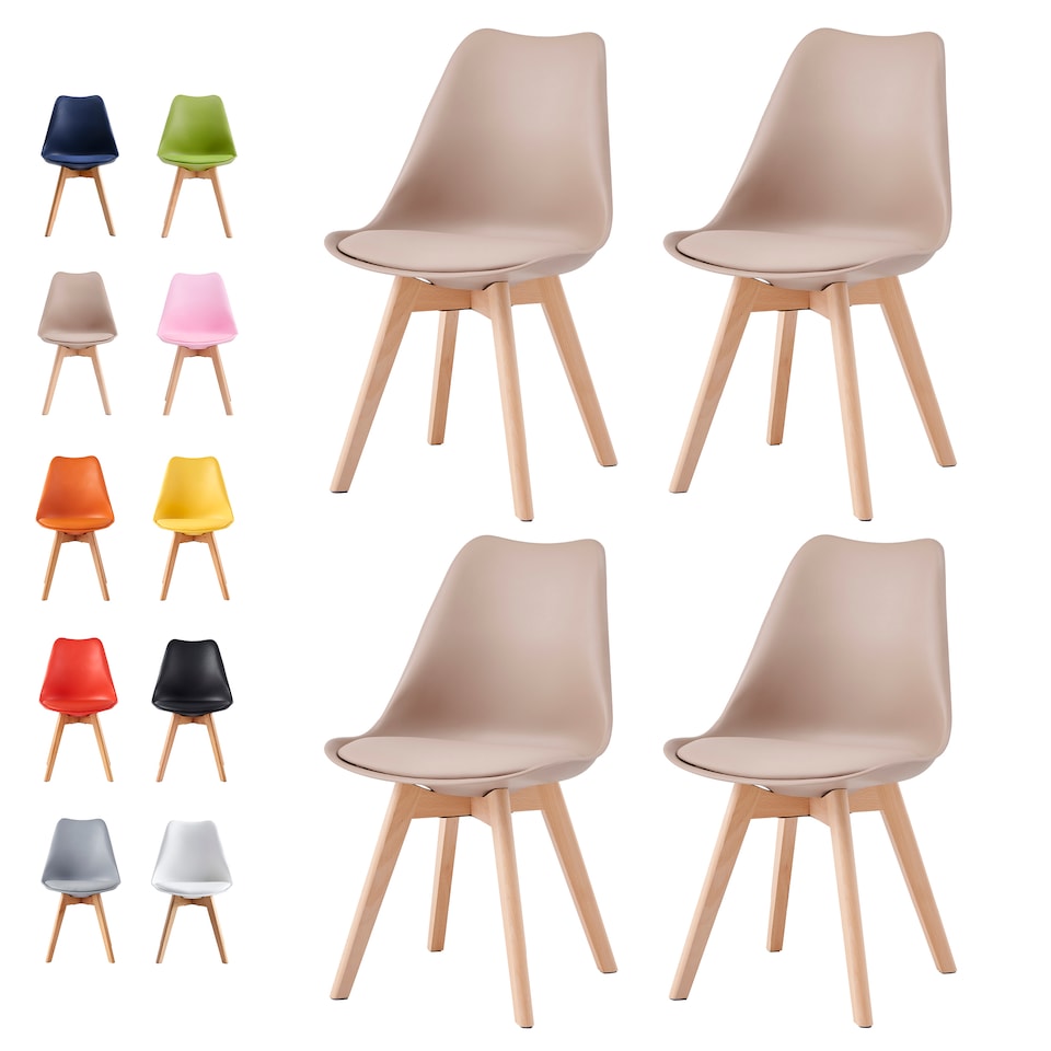 image 1 of Set of 4 Dining Chairs with Solid Wooden Legs and Seat Cushion Pads in Brown - Eva by MCC