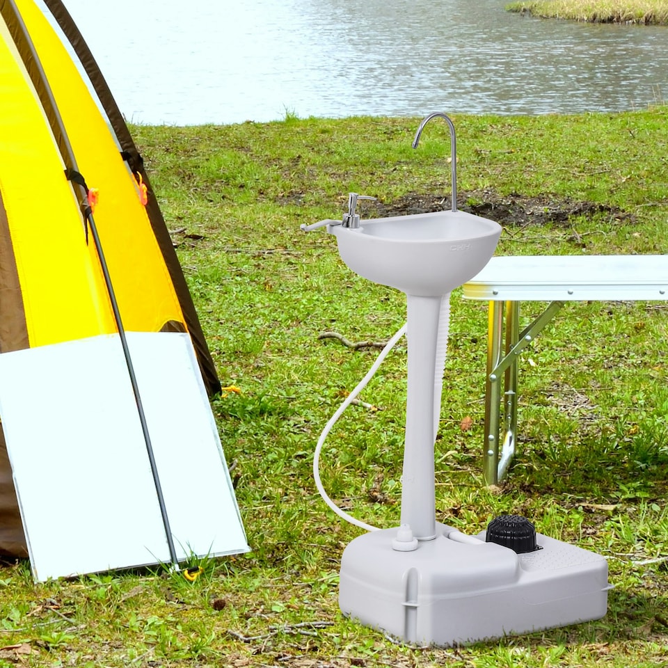image 1 of Outsunny Portable Camping Sink with Towel Holder & Soap Dispenser Hand Wash