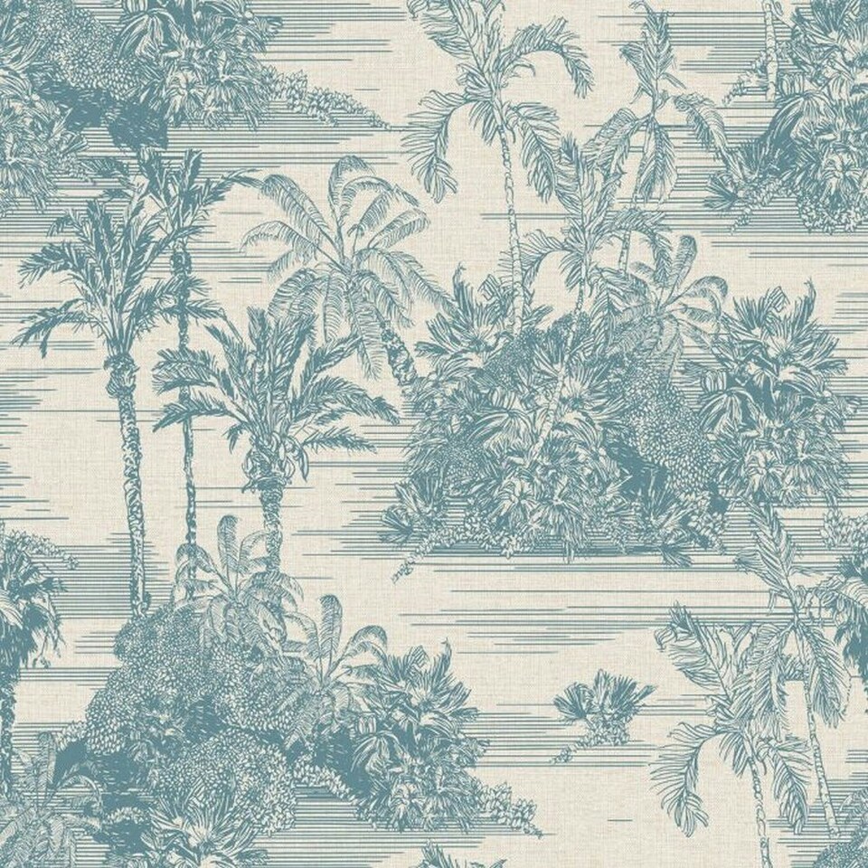 image 1 of Muriva Eden Collection Tropical Toile Wallpaper - Blue - 10m x 53cm