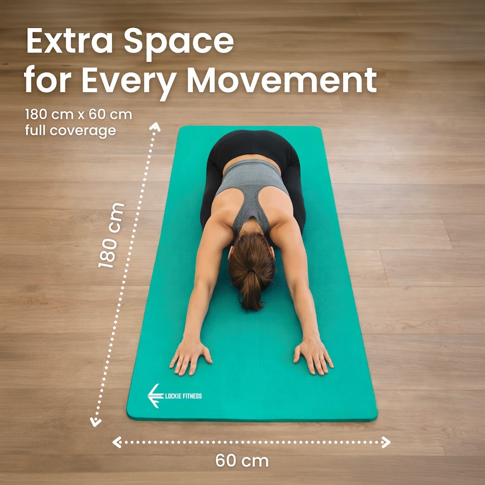image 1 of Lockie Fitness Yoga Mat 8 mm Thick, Non Slip Exercise Mat for Women and Men, TPE Foam Pilates Mat, Gym Mat for Home Workout, Yoga, Pilates, Exercise & Gymnastics, 180 x 60 cm, Teal