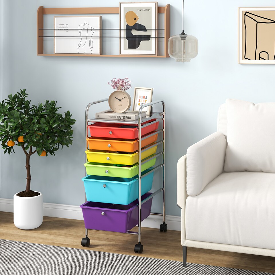 image 1 of COSTWAY 6-Drawer Organizer Cart Mobile Rolling Multi