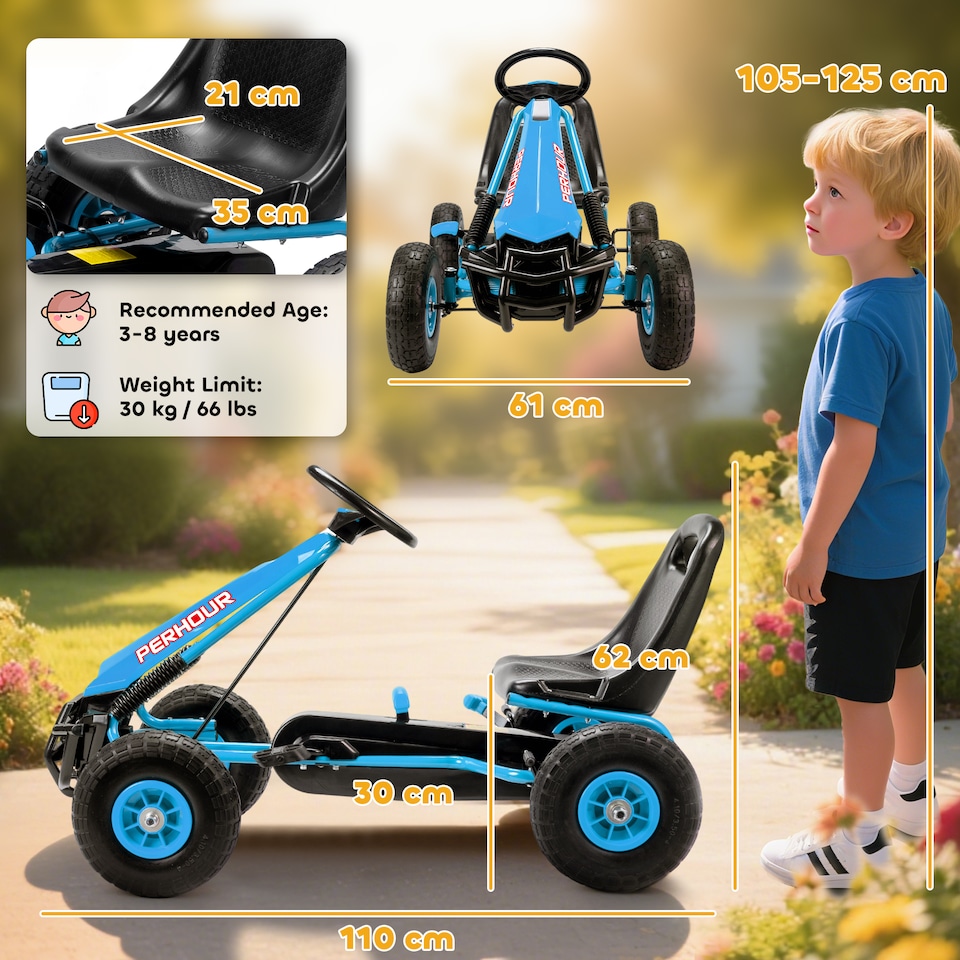 image 1 of AIYAPLAY Kids Pedal Go Kart with Adjustable Seat, EVA Tyres, Blue
