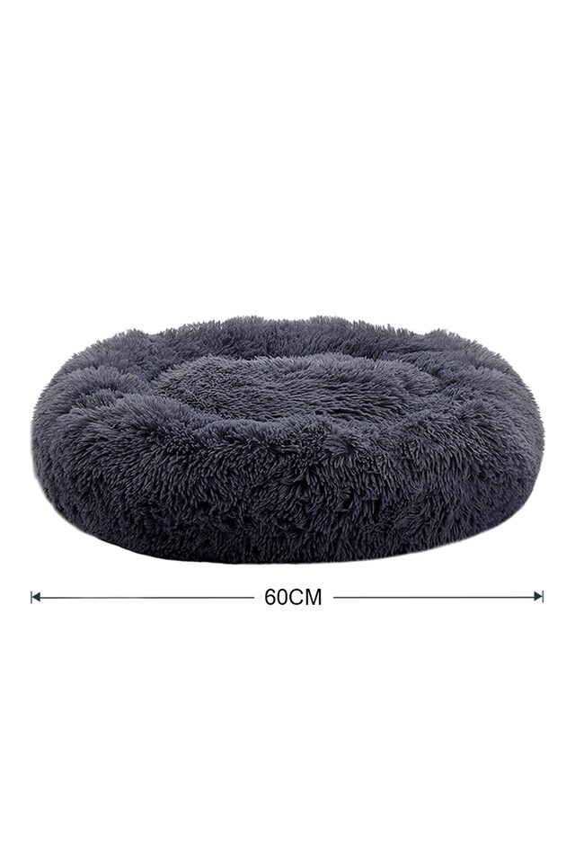 image 1 of Living and Home Calming Round Donut Plush Dog Cuddler Bed | Grey | Dark Grey