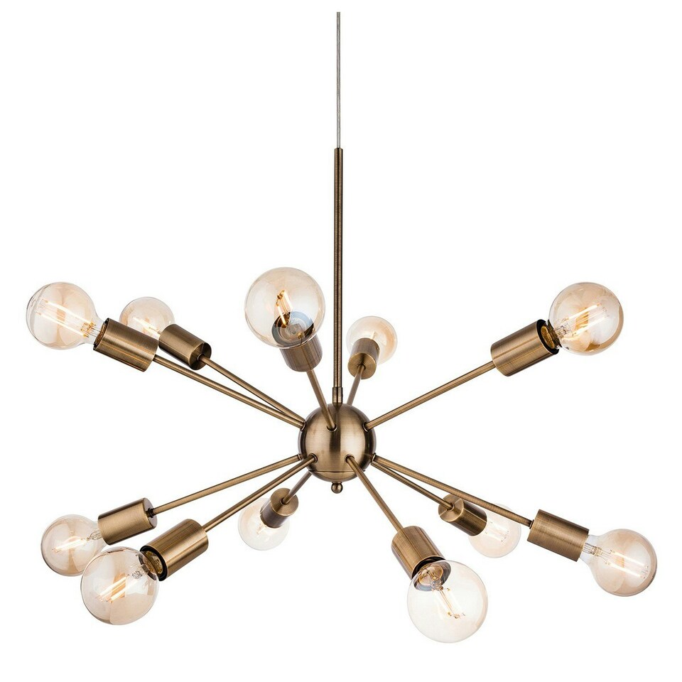 Alfa 12 Light Multi Arm Ceiling Pendant Antique Brass, E27