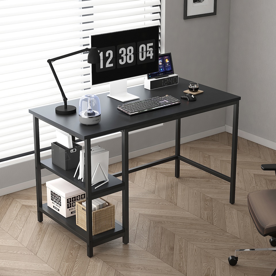 image 1 of MCC Direct Computer Desk with 2 adjustable shelves 100cm Chicago Black | Black