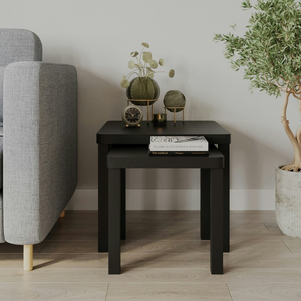 image 1 of Set of 2 Square Wooden Nesting Coffee Side Tables White | 0
