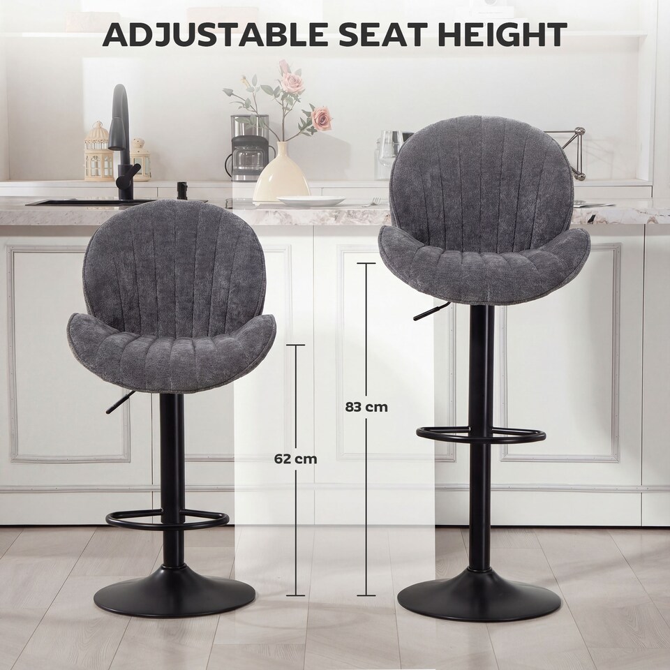 image 1 of HOMCOM Modern Bar Stools Set of 2, Swivel Counter Height Barstools | Grey | Grey | Adjustable height bar stool