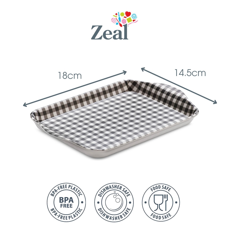 image 1 of Zeal Melamine Mini Tray, Gingham Pattern, 18 x 14 cm, Dark Grey