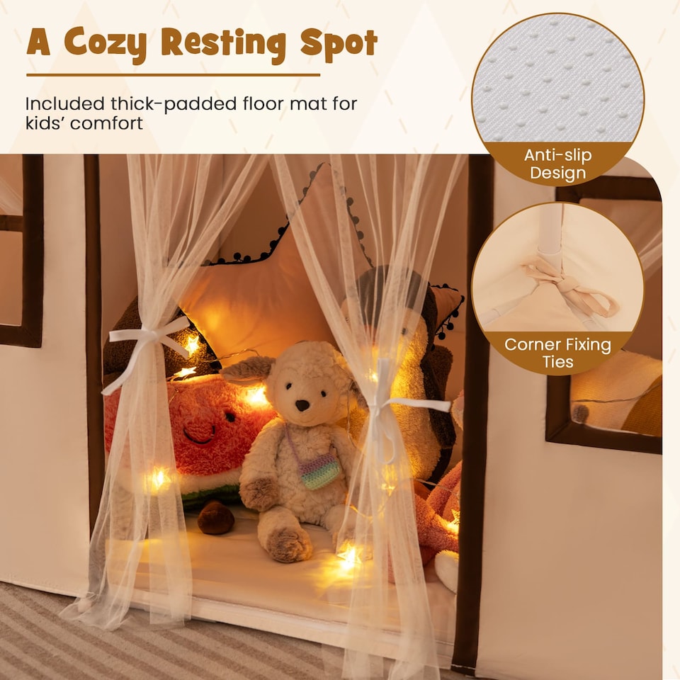 image 1 of COSTWAY Kids Play Tent Toddler Playhouse Tent with Padded Non-slip Mat-Beige