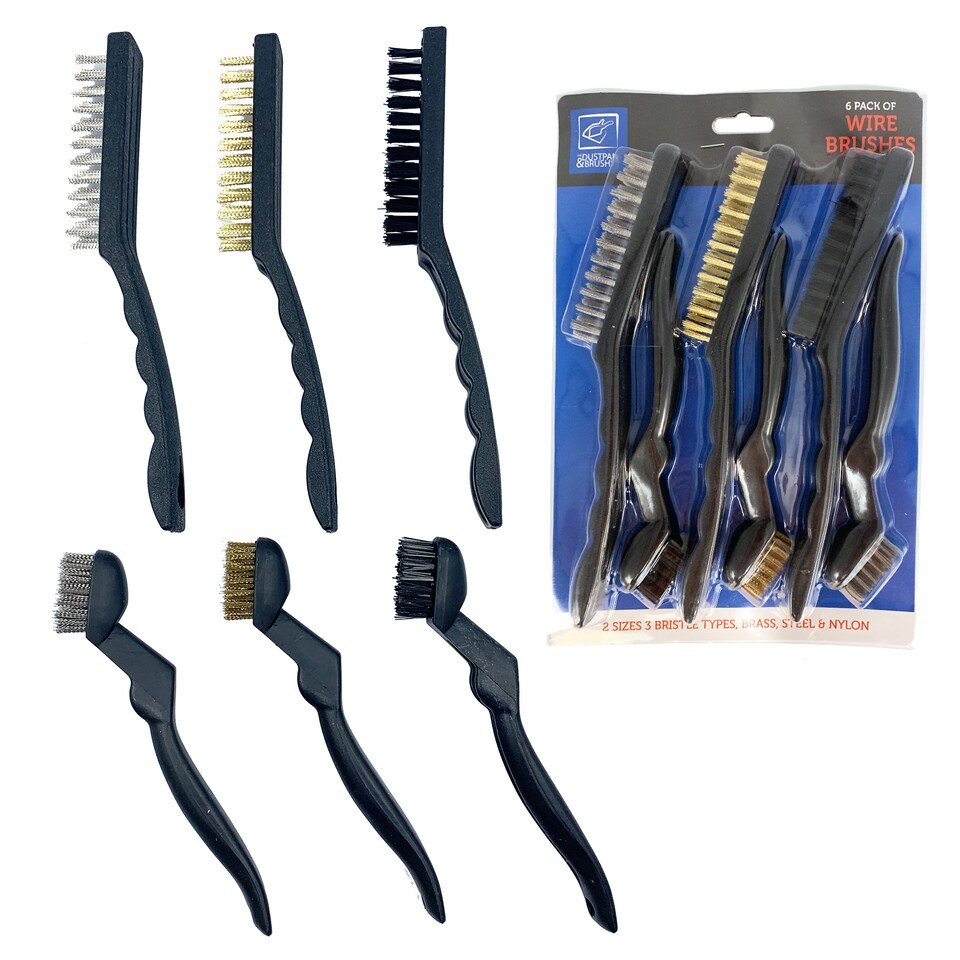 image 1 of 6-Piece Wire Brush Set Steel, Brass & Nylon Brushes for Rust & Detail Cleaning