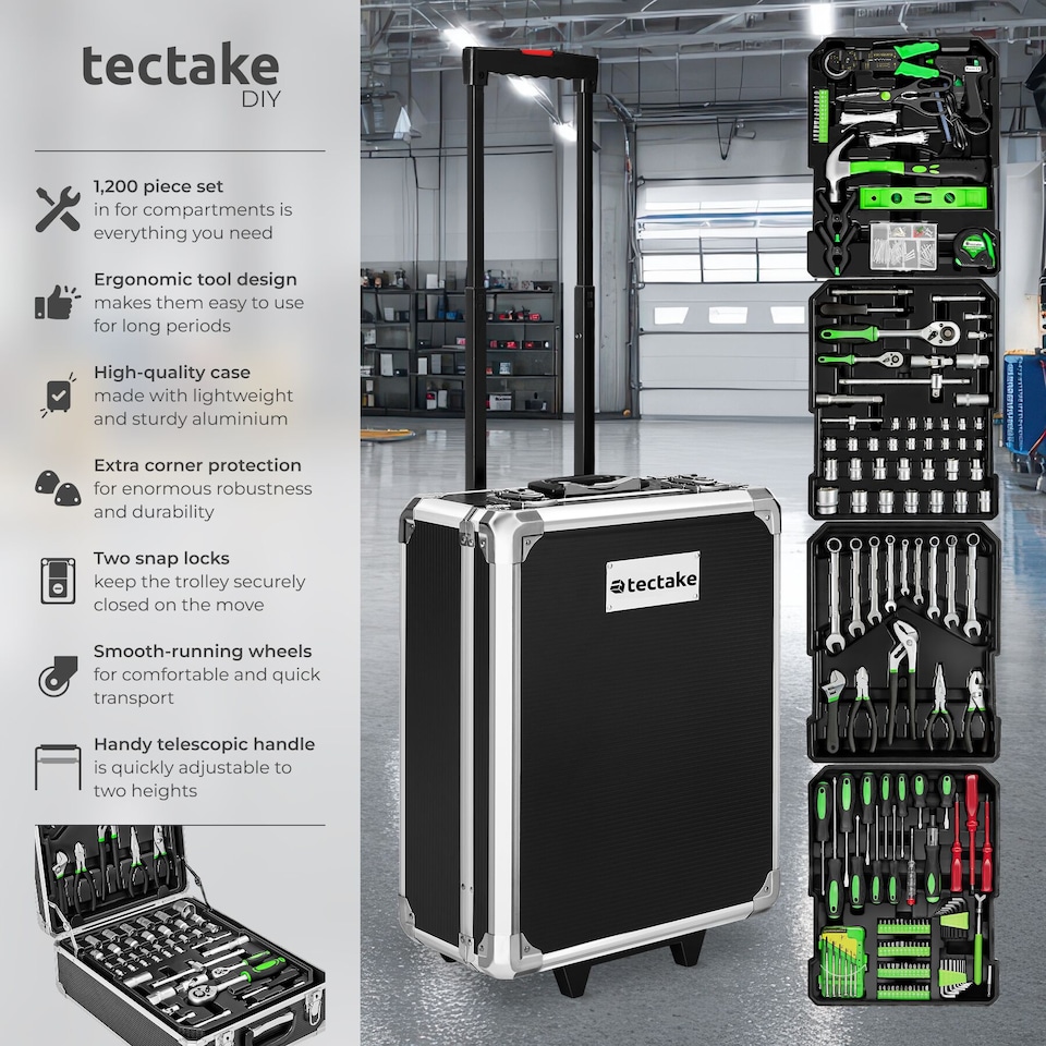 image 1 of Aluminum Trolley Tool Case, 1,200-Piece Set | Black | black | 1